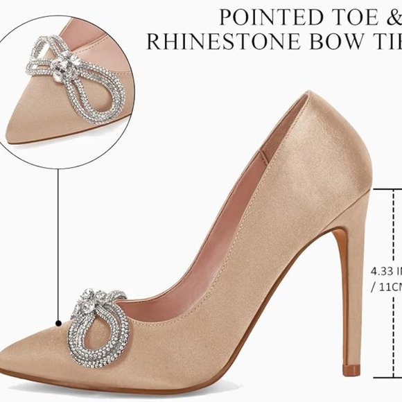 COUTGO Rhinestone Bow Champagne Satin Dress Shoes  🥂 NEW IN BOX!  🥂  Size 7.5 - Picture 5 of 12